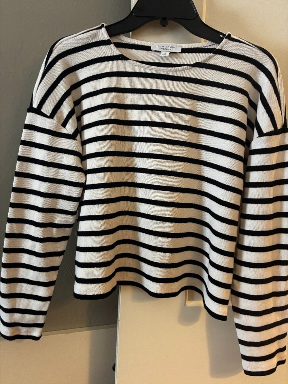 Ann Taylor Black Ivory Striped Cropped Sweater